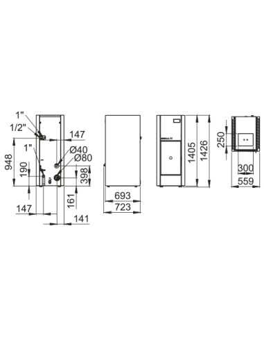 CALDERA DE PELLET COMPACTA DE 14 KW COLOR GRIS BOREAL