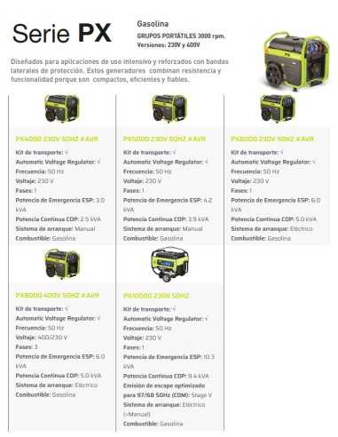 Generador Gasolina PX5000 Manual + AVR PRAMAC