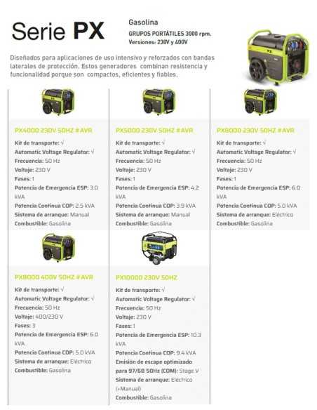 Generador Gasolina PX8000 400v Manual + AVR PRAMAC