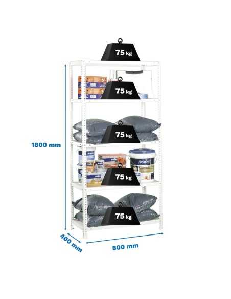 Estantería SIMONCLASSICS Advantage Mini 5/400 Blanco 1800x800x400 | Estantería metálica SimonRack para cargas de 300 kg