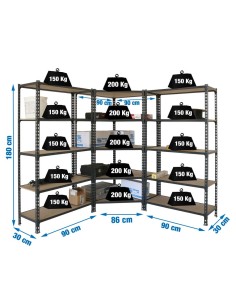 Estantería MADERCLICK Corner 5/300 +2 MADER 5/300 AN/MAD 1800x1800x300 | Estantería sin tornillos con baldas de madera SimonRack
