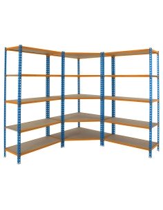 Estantería MADERCLICK Corner 5/400 + 2 MADER 5/400 A/N/M 1800x1800x400 | Estantería sin tornillos con baldas de madera SimonRack 2