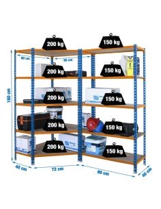 Estantería MADERCLICK Corner 5/400 + MADER 5/400 AZ/N/MA 1800x1800x400 | Estantería sin tornillos con baldas de madera SimonRack 2