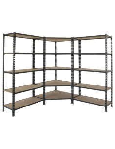 Estantería MADERCLICK Corner 5/400 +2 MADER 5/400 AN/MAD 1800x1800x400 | Estantería sin tornillos con baldas de madera SimonRack 2