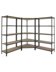 Estantería MADERCLICK Corner 5/400 +2 MADER 5/400 AN/MAD 1800x1800x400 | Estantería sin tornillos con baldas de madera SimonRack 2