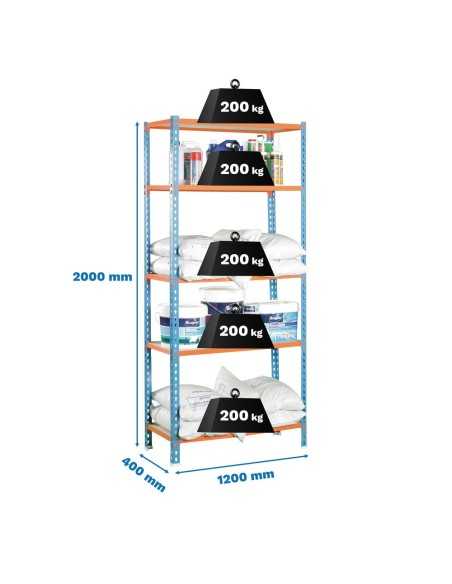 Estantería SIMONCLICK maderClick MEGAPlus 5/400 azul/naranja/madera 2000x1200x400