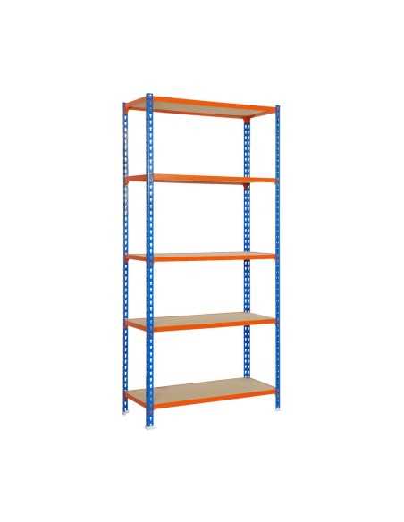 Estantería SIMONCLICK MaderClick MEGAPlus 5/400 azul/naranja/madera 2000x1200x400 | Estantería sin tornillos con baldas de mader