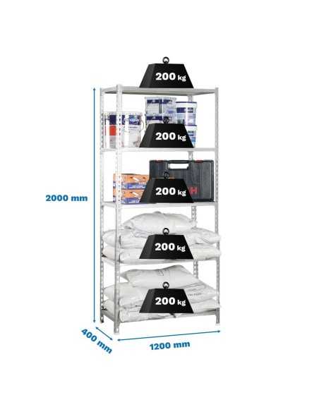 Estantería SIMONCLICK MaderClick MEGAPlus 5/400 blanco/madera 2000x1200x400 | Estantería sin tornillos con baldas de madera Simo