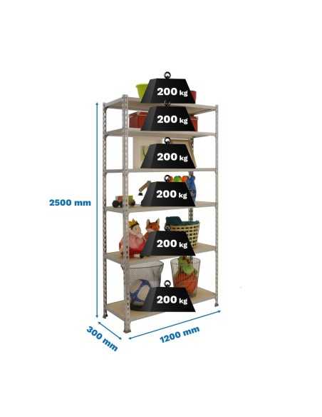 Estantería SIMONCLICK MaderClick MEGAPlus 6/300 2500 blanco/madera 2500x1200x300 | Estantería sin tornillos con baldas de madera