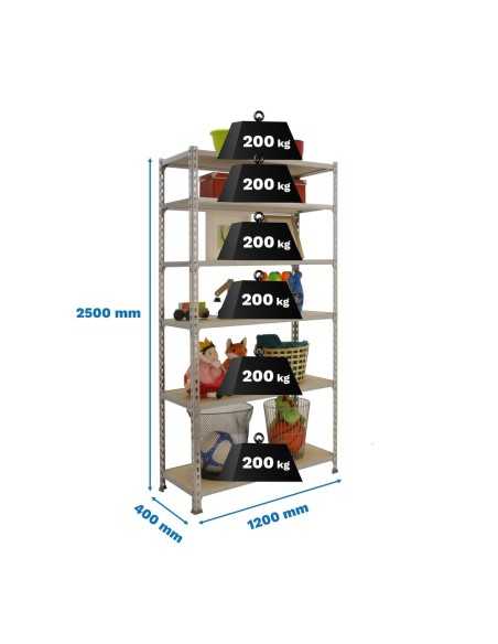 Estantería SIMONCLICK MaderClick MEGAPlus 6/400 2500 blanco/madera 2500x1200x400 | Estantería sin tornillos con baldas de madera
