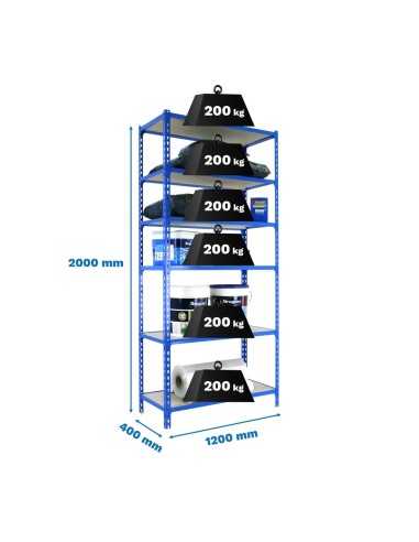 Estantería SIMONCLICK MaderClick MEGAPlus 6/400 2500 gris/madera 2500x1200x400 | Estantería sin tornillos con baldas de madera S