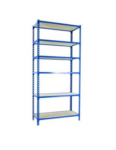 Estantería SIMONCLICK MaderClick MEGAPlus 6/500 2500 azul/madera 2500x1200x500 | Estantería sin tornillos con baldas de madera S