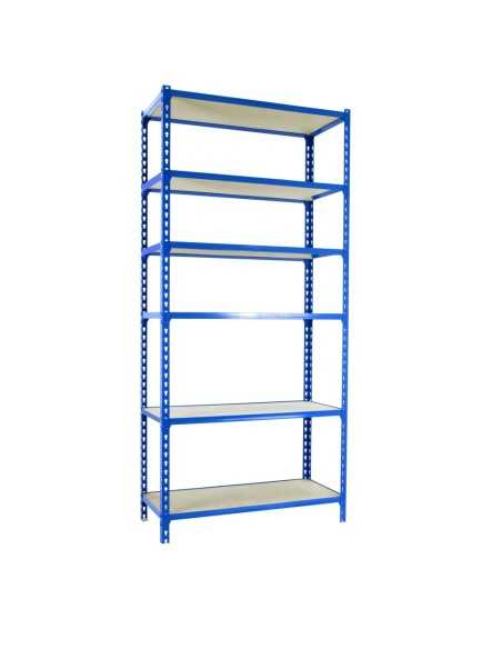 Estantería SIMONCLICK MaderClick MEGAPlus 6/500 2500 azul/madera 2500x1200x500 | Estantería sin tornillos con baldas de madera S