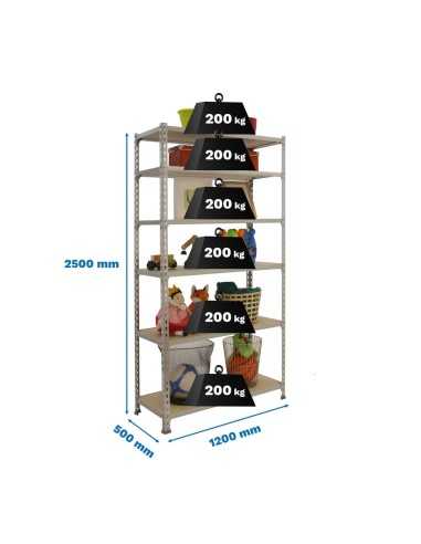 Estantería SIMONCLICK MaderClick MEGAPlus 6/500 2500 blanco/madera 2500x1200x500 | Estantería sin tornillos con baldas de madera