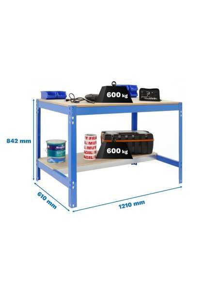 Mesa de Trabajo SIMONWORK BT0 1200x750 Azul/Madera 842x1210x760 | Mesa de trabajo SimonRack profesional y resistente
