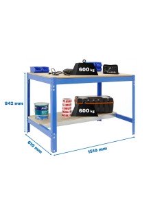 Mesa de Trabajo SIMONWORK BT0 1500x750 Azul/Madera 842x1510x760 | Mesa de trabajo SimonRack profesional y resistente