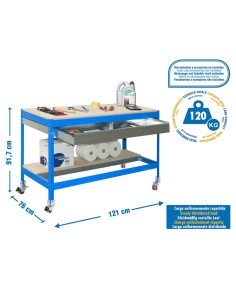 Mesa de Trabajo SIMONWORK MOBILE BT0 BOX 1500 Azul/Madera 917x1510x760 | Mesa de trabajo SimonRack profesional y resistente