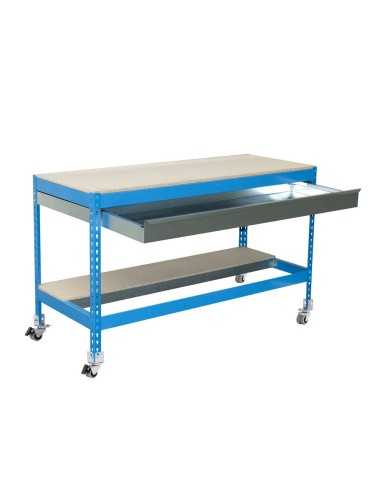 Mesa de Trabajo SIMONWORK MOBILE BT0 BOX 900 Azul/Madera 917x910x610 | Mesa de trabajo SimonRack profesional y resistente