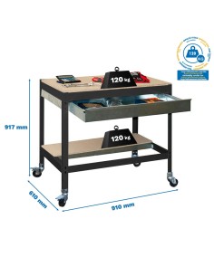 Mesa de Trabajo SIMONWORK MOBILE BT0 BOX 900 Galvanizado/Madera 917x910x610 | Mesa de trabajo SimonRack profesional y resistente 2