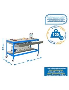 Mesa de Trabajo SIMONWORK BT1 BOX 1200 Azul/Madera 1445x1210x610 | Mesa de trabajo SimonRack profesional y resistente 2