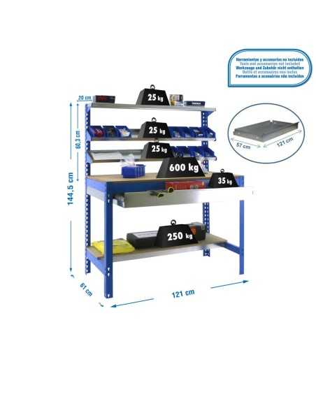 Mesa de Trabajo SIMONWORK BT1 BOX 1500 Azul/Madera 1445x1510x760 | Mesa de trabajo SimonRack profesional y resistente