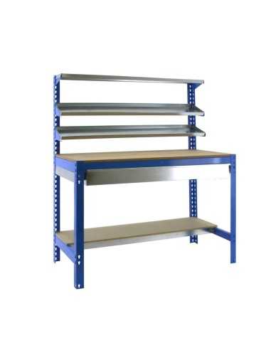 Mesa de Trabajo SIMONWORK BT1 BOX 1500 Azul/Madera 1445x1510x760 | Mesa de trabajo SimonRack profesional y resistente