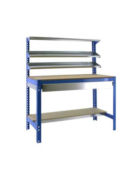 Mesa de Trabajo SIMONWORK BT1 BOX 1500 Azul/Madera 1445x1510x760 | Mesa de trabajo SimonRack profesional y resistente