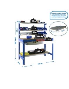 Mesa de Trabajo SIMONWORK MOBILE BT1 BOX 1200 Azul/Madera 1520x1210x610 | Mesa de trabajo SimonRack profesional y resistente 2