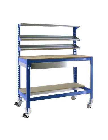 Mesa de Trabajo SIMONWORK MOBILE BT1 BOX 1500 Azul/Madera 1520x1510x760 | Mesa de trabajo SimonRack profesional y resistente