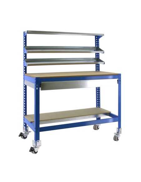 Mesa de Trabajo SIMONWORK BT2 BOX 1200 Azul/Madera 1445x1210x610 | Mesa de trabajo SimonRack profesional y resistente