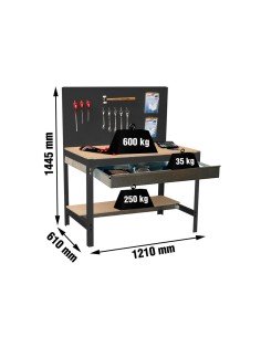 Mesa de Trabajo SIMONWORK BT2 BOX 1200 Galvanizado/Madera 1445x1210x610 | Mesa de trabajo SimonRack profesional y resistente