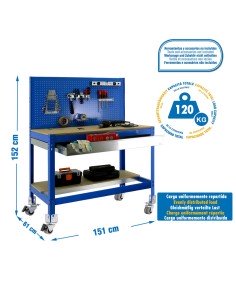 Mesa de Trabajo SIMONWORK BT3 BOX 1200 Azul/Madera 1445x1210x610 | Mesa de trabajo SimonRack profesional y resistente 2