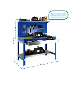 Mesa de Trabajo SIMONWORK MOBILE BT3 BOX 1200 Azul/Madera 1520x1210x610 | Mesa de trabajo SimonRack profesional y resistente 2