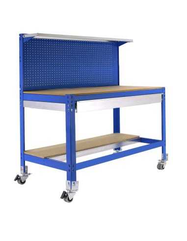 Mesa de Trabajo SIMONWORK BT4 BOX 1200 Azul/Madera 1445x1210x760 | Mesa de trabajo SimonRack profesional y resistente