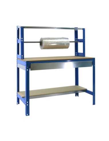Mesa de Trabajo SIMONWORK MOBILE BT4 BOX 1200 Azul/Madera 1520x1210x760 | Mesa de trabajo SimonRack profesional y resistente