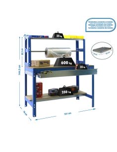 Mesa de Trabajo SIMONWORK MOBILE BT4 BOX 1200 Azul/Madera 1520x1210x760 | Mesa de trabajo SimonRack profesional y resistente 2