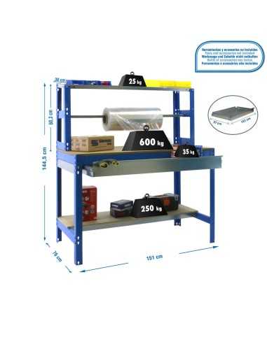 Mesa de Trabajo SIMONWORK MOBILE BT4 BOX 1200 Azul/Madera 1520x1210x760 | Mesa de trabajo SimonRack profesional y resistente
