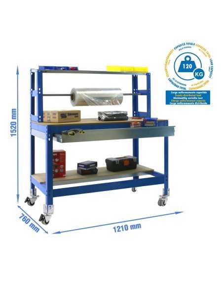 Mesa de Trabajo SIMONWORK MOBILE BT4 BOX 1500 Azul/Madera 1520x1510x760 | Mesa de trabajo SimonRack profesional y resistente
