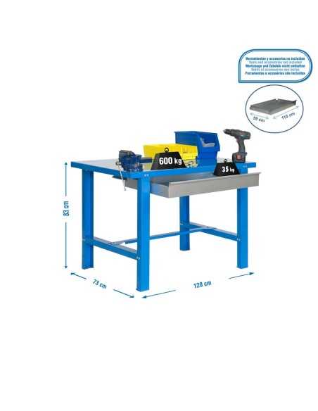 Mesa de Trabajo SIMONWORK BT6L Metal 1500 Azul 830x1500x730 | Mesa de trabajo SimonRack profesional y resistente