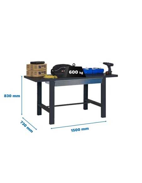 Mesa de Trabajo SIMONWORK BT6L METAL 1BOX 1500x735 Gris 830x1500x730 ESTANTERIAS SIMON | Mesa de trabajo SimonRack profesional y