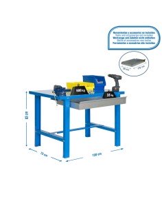 Mesa de Trabajo SIMONWORK BT6L Metal 1BOX 1800x735 Azul 830x1800x730 | Mesa de trabajo SimonRack profesional y resistente 2