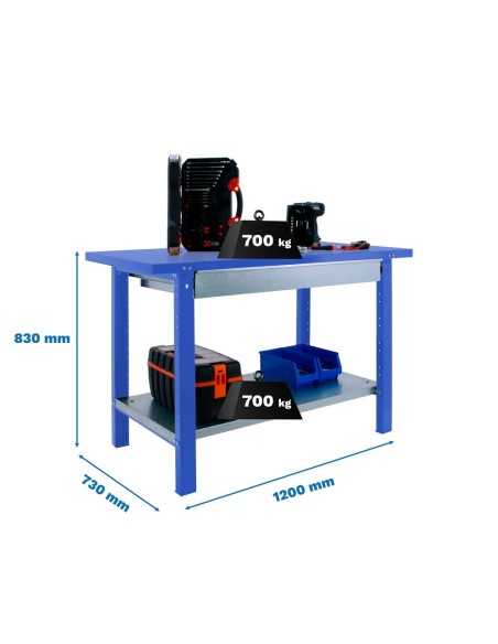 Banco de Trabajo SIMONWORK BT6 PRO METAL 1BOX 1200 Gris 830x1200x730 | Mesa de trabajo SimonRack profesional y resistente