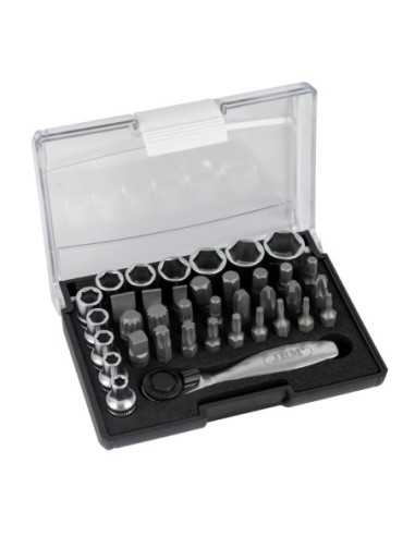 Estuche de llaves JBM de 38 PIEZAS con Carraca Mini 1/4" 52198 | Caja o carro de herramientas ALYCO resistente y funcional