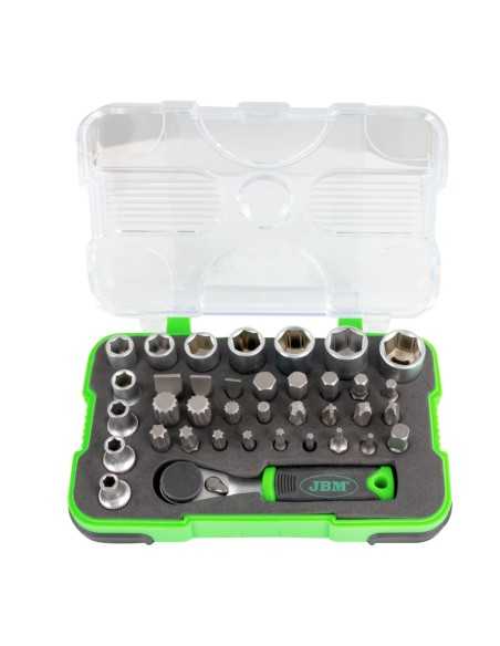Estuche de llaves JBM de 38 PIEZAS con Carraca Mini 1/4" 53156 | Caja o carro de herramientas ALYCO resistente y funcional