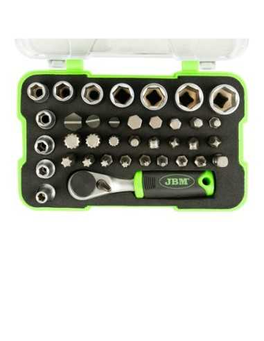 Estuche de llaves JBM de 38 PIEZAS con Carraca Mini 1/4" 53156 | Caja o carro de herramientas ALYCO resistente y funcional