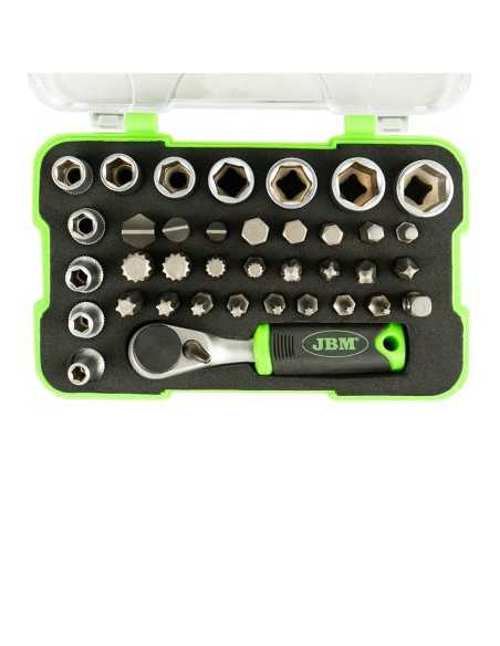 Estuche de llaves JBM de 38 PIEZAS con Carraca Mini 1/4" 53156 | Caja o carro de herramientas ALYCO resistente y funcional