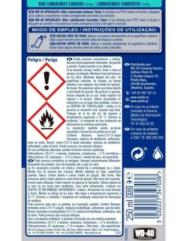 Lubricante de cadenas independientemente del clima WD-40 SPECIALIST® Bike 250 ml | Compra en Ferretería CAHERSA