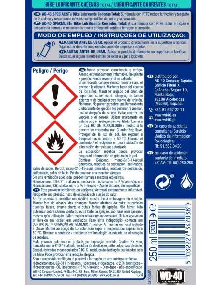 Lubricante de cadenas independientemente del clima WD-40 SPECIALIST® Bike 250 ml | Compra en Ferretería CAHERSA