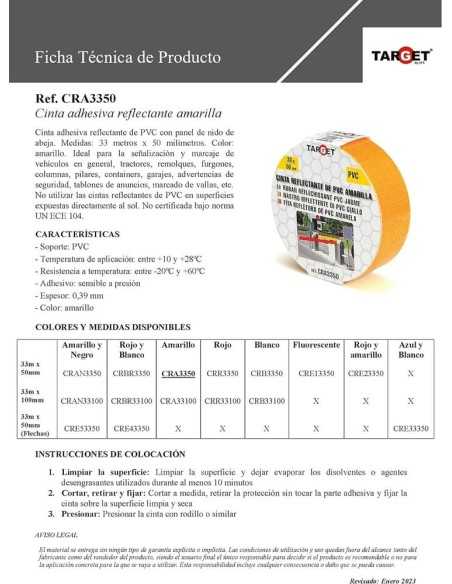 Cinta Reflectante TARGET Amarilla 33 X 50mm