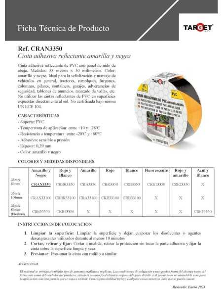 CINTA REFLECTANTE AMARILLA/NEGRA 33 X 50M TARGET
